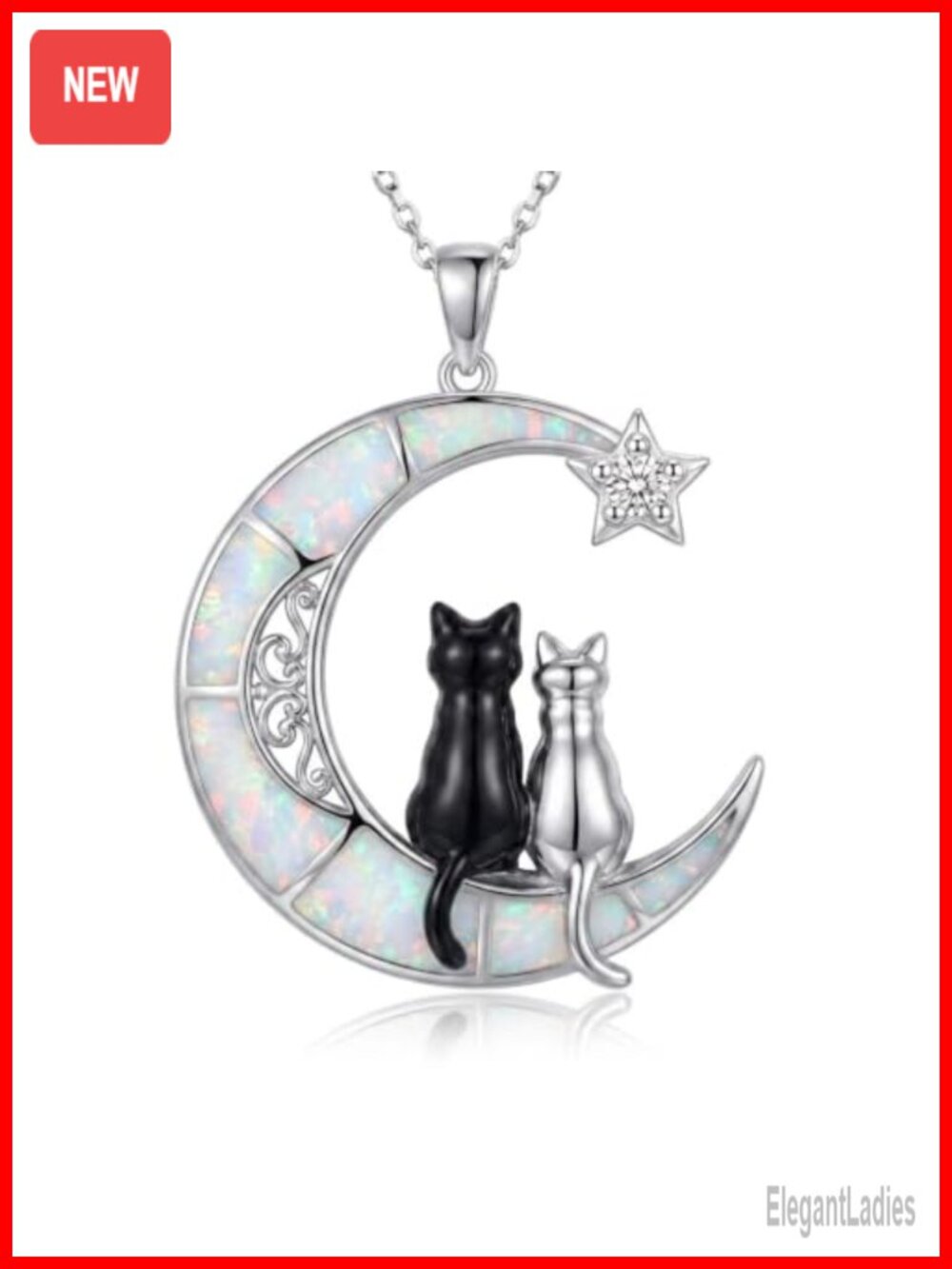 S925 Sterling Silver Cat Opal Necklace with Lab-Grown Diamond Pendant for Women